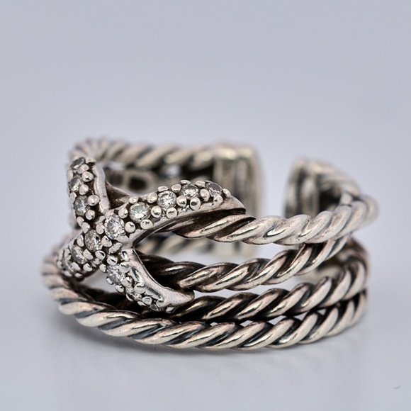David Yurman Diamond Crossover Cable Ring Sterling Silver - Picture 9 of 10